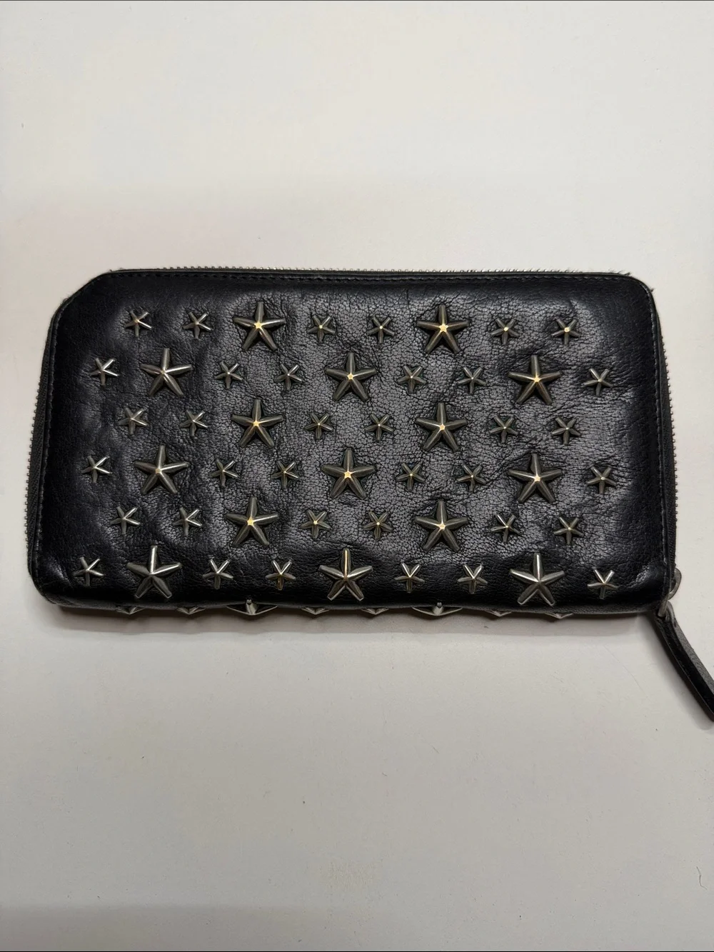 Jimmy Choo Black Leather Star-Studded Zip Wallet